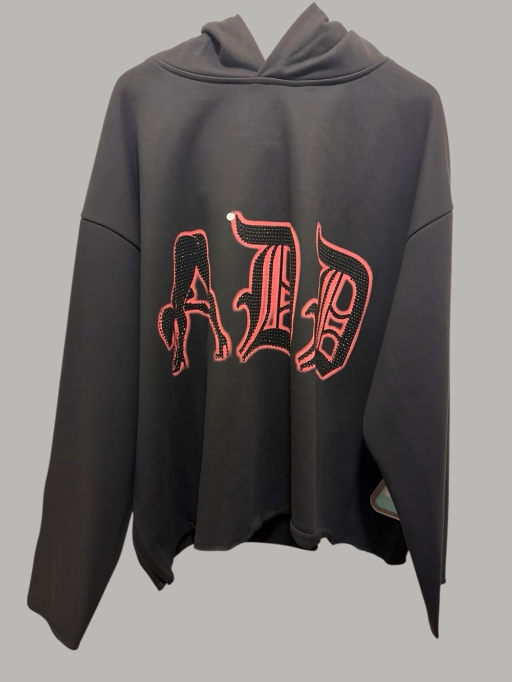 DNMT Black Rhinestone ADD Logo Cropped Hoodie size XL Y2K Bling 742-345